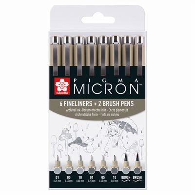 Sakura Pigma Micron Set 8st. koelgrijs en lichtgrijs